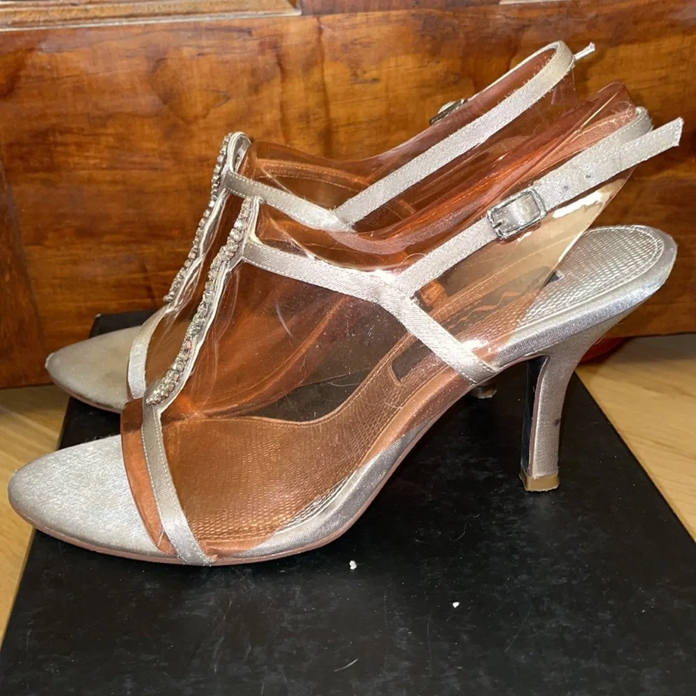 Nina womens evening sandals shoes silver with rhinestones size 7 - Picture 4 of 4